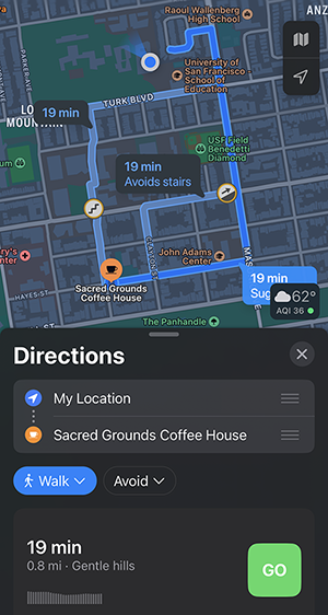 Map with walking directions to Sacred Ground Cafe
