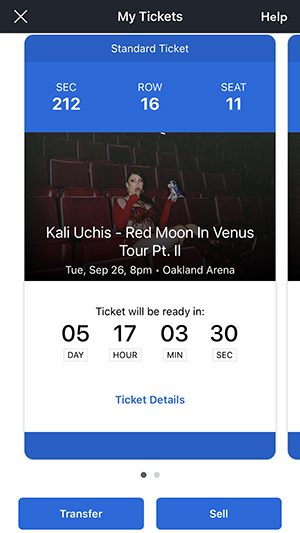 Concert ticket for Kali Uchis